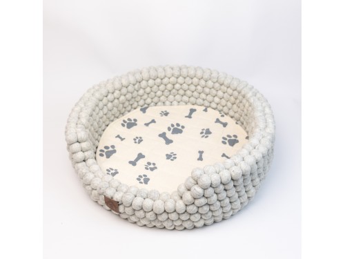 Grey Felt Ball Dog Bed with Removable Cushion