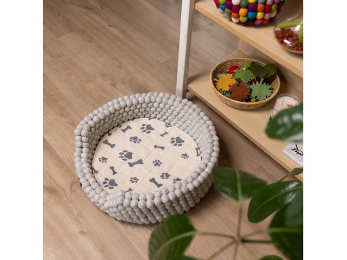 Grey Felt Ball Dog Bed with Removable Cushion