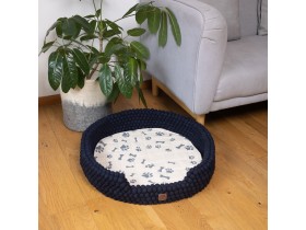 Navy Blue Felt Ball Dog Bed – Handmade Wool