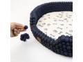 Navy Blue Felt Ball Dog Bed – Handmade Wool