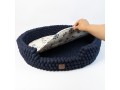 Navy Blue Felt Ball Dog Bed – Handmade Wool
