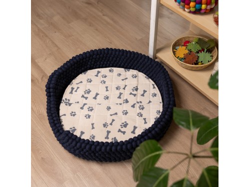 Navy Blue Felt Ball Dog Bed – Handmade Wool