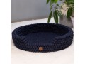 Navy Blue Felt Ball Dog Bed – Handmade Wool