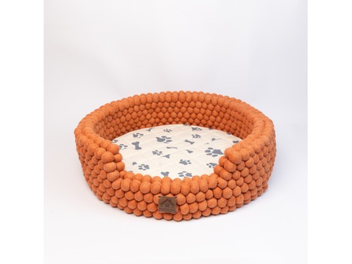 Orange Felt Ball Dog Bed with Removable Cushion