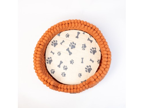 Orange Felt Ball Dog Bed with Removable Cushion