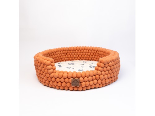 Orange Felt Ball Dog Bed with Removable Cushion