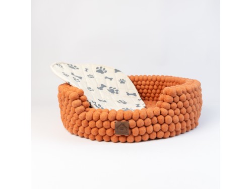 Orange Felt Ball Dog Bed with Removable Cushion