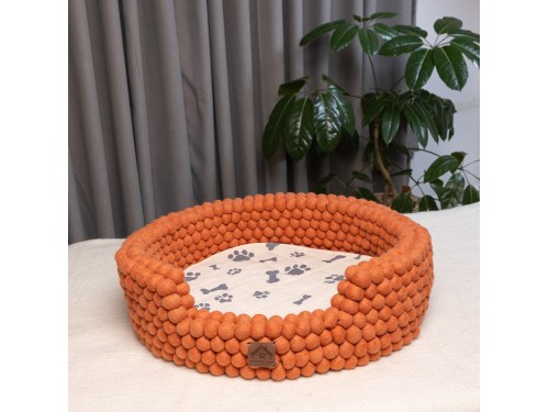 Orange Felt Ball Dog Bed with Removable Cushion