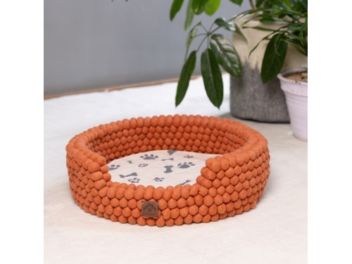 Orange Felt Ball Dog Bed with Removable Cushion