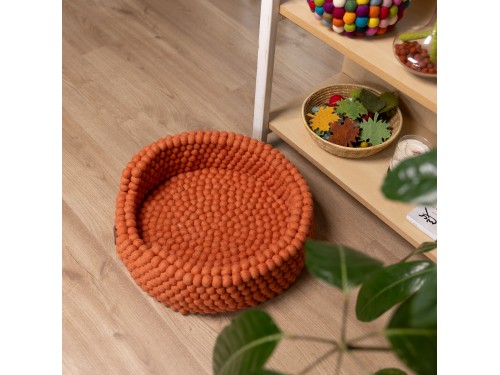 Orange Felt Ball Dog Bed with Removable Cushion