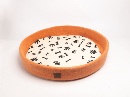 Orange Felt Dog Bed with Removable Paw Cushion