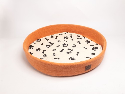 Orange Felt Dog Bed with Removable Paw Cushion