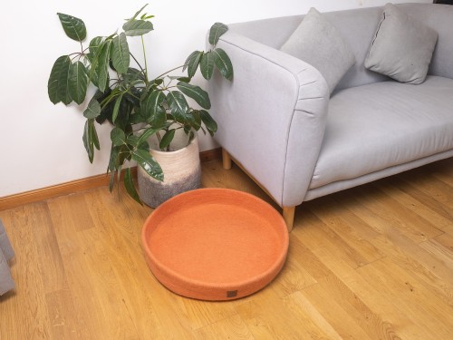Orange Felt Dog Bed with Removable Paw Cushion