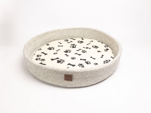 Grey Felt Dog Bed with Removable Paw Cushion - Felt and Yarn