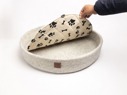 Grey Felt Dog Bed with Removable Paw Cushion