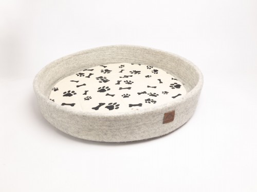 Grey Felt Dog Bed with Removable Paw Cushion