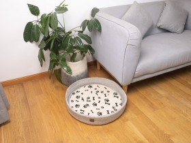 Grey Felt Dog Bed with Removable Paw Cushion - Felt and Yarn
