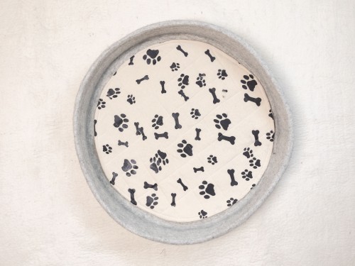 Grey Felt Dog Bed with Removable Paw Cushion