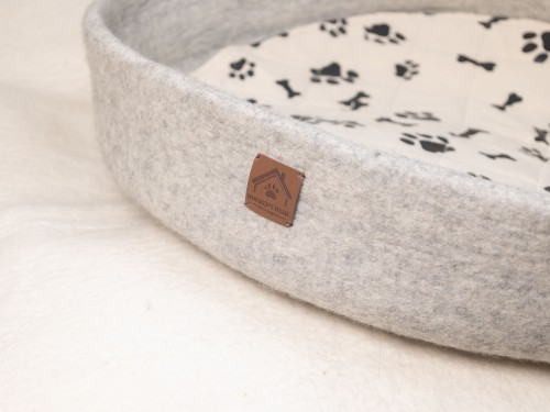 Grey Felt Dog Bed with Removable Paw Cushion