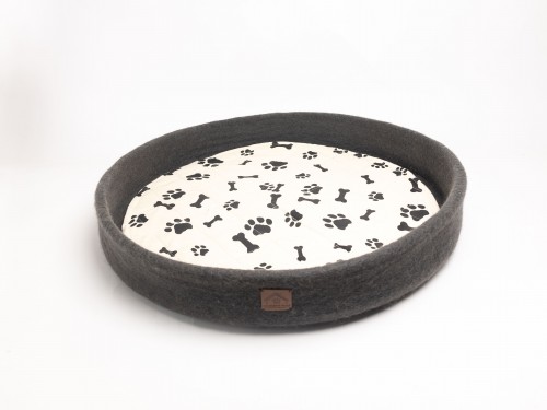 Dark Grey Felt Dog Bed | Removable Cushion - Felt and Yarn