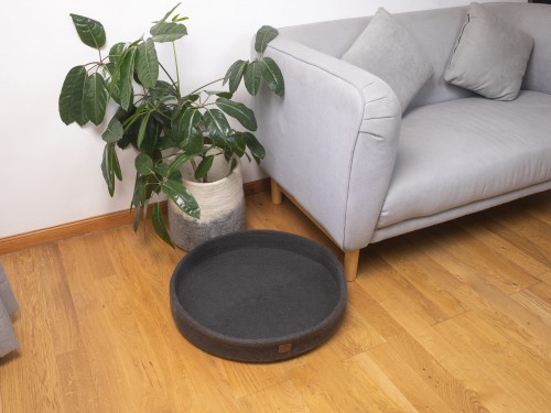 Dark Grey Felt Dog Bed | Removable Cushion