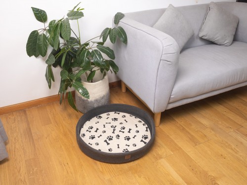 Dark Grey Felt Dog Bed | Removable Cushion - Felt and Yarn