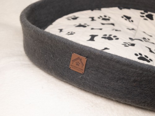 Dark Grey Felt Dog Bed | Removable Cushion