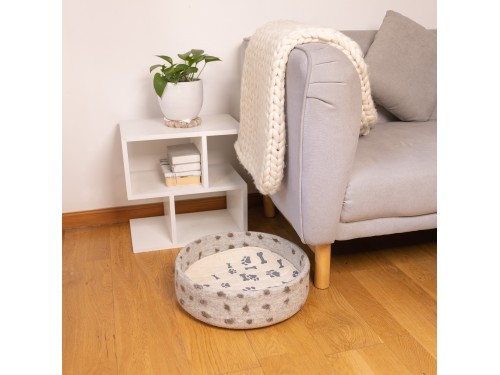 Handcrafted Grey Felt Pet Bed - Felt and Yarn