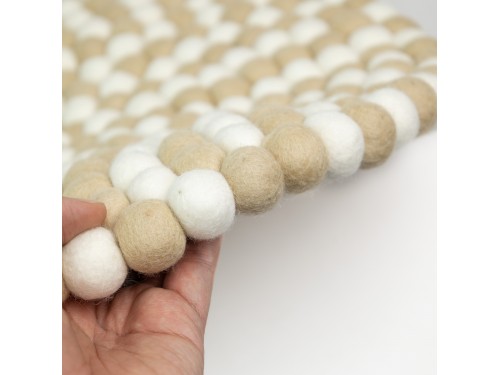 White and Cream Felt Ball Rug
