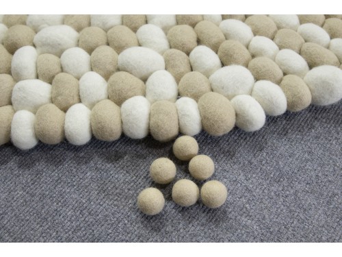 White and Cream Felt Ball Rug