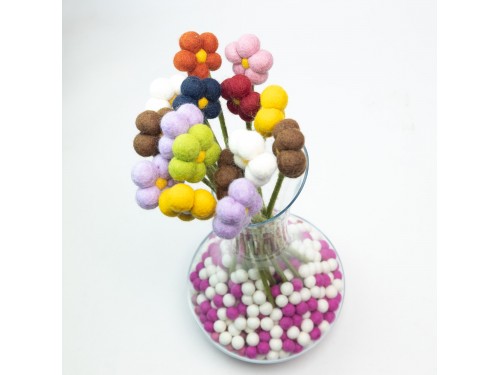 Bulk Handmade Mini Felt Ball Pom Pom Daisy Flowers - Felt and Yarn