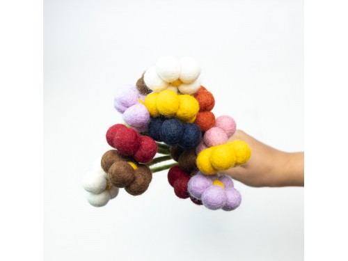 Bulk Handmade Mini Felt Ball Pom Pom Daisy Flowers - Felt and Yarn