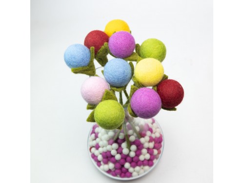 Bulk Handmade Felt Pom Pom Ball Flowers for Decor - Felt and Yarn