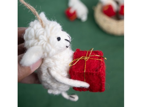 Handmade Wool Felt Christmas Sheep Ornaments
