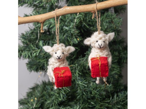 Handmade Wool Felt Christmas Sheep Ornaments - Felt and Yarn