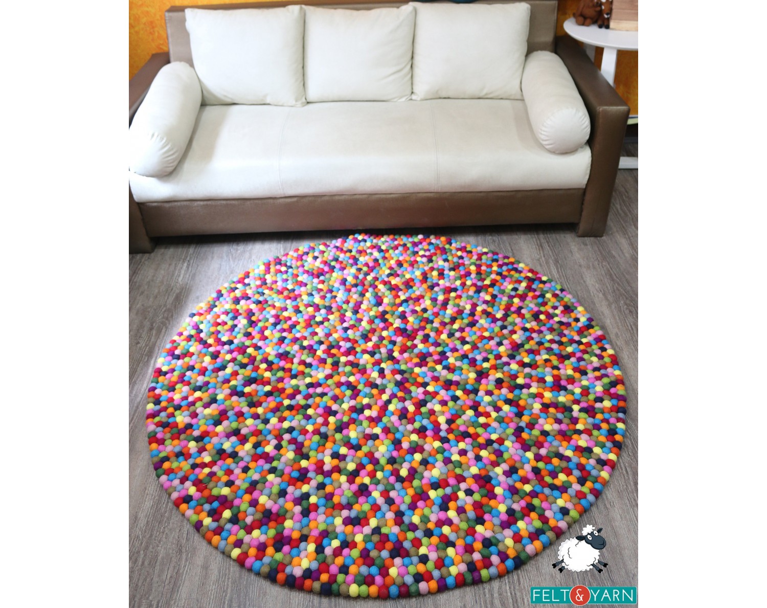 Multicolor Round Felt Ball Rug