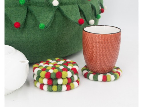 10cm Handmade Felt Ball Coaster Collection