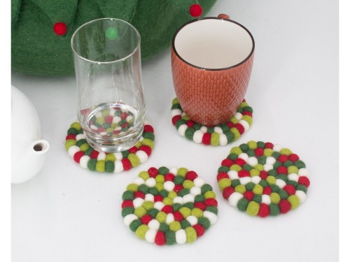 10cm Handmade Felt Ball Coaster Collection