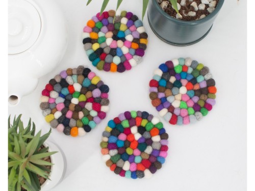 10cm Handmade Felt Ball Coaster Collection