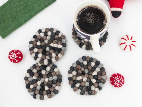 10cm Handmade Felt Ball Coaster Collection