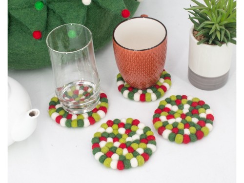 10cm Handmade Felt Ball Coaster Collection