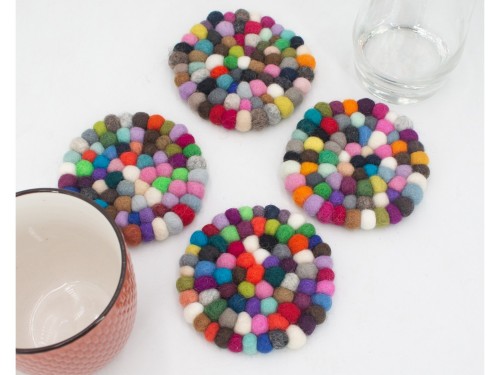 10cm Handmade Felt Ball Coaster Collection