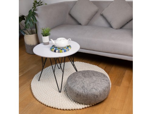 Handcrafted Black Round Felt Pouf