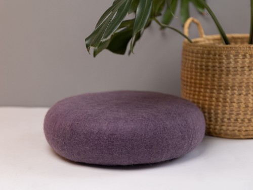 Handcrafted Black Round Felt Pouf