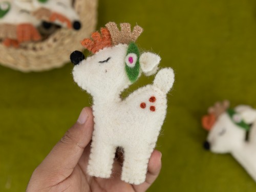 11cm Handmade Wool Felt Reindeer Ornament