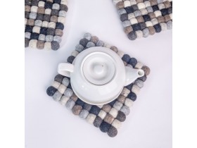 Handmade Natural Colored Square Trivet - Felt and Yarn