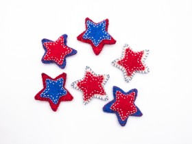 4th of July Wool Felt Stitched Stars - Felt and Yarn