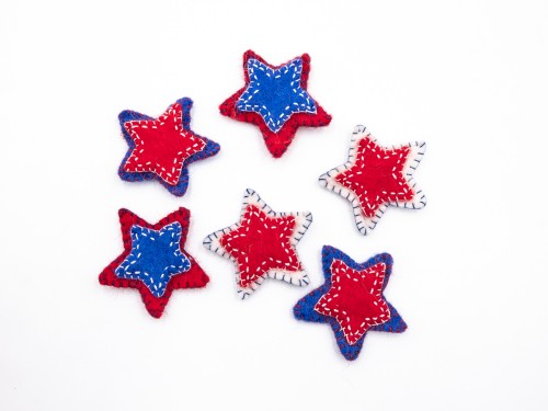 4th of July Wool Felt Stitched Stars - Felt and Yarn