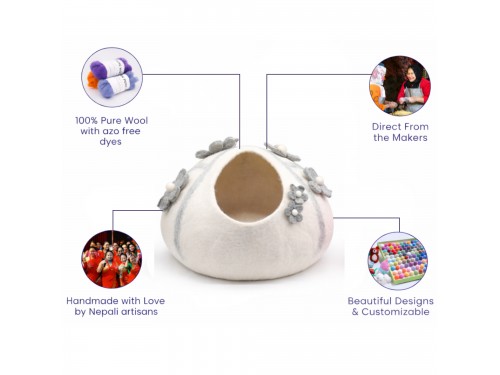 Floral Design Wool Felt Cat Cave – Sample Piece