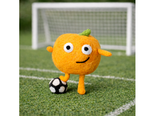 Handmade Wool Felt Orange Character with Football Ornament